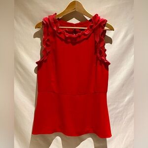 Ann Taylor Red Ruffle-Trim Peplum Top, size 10
